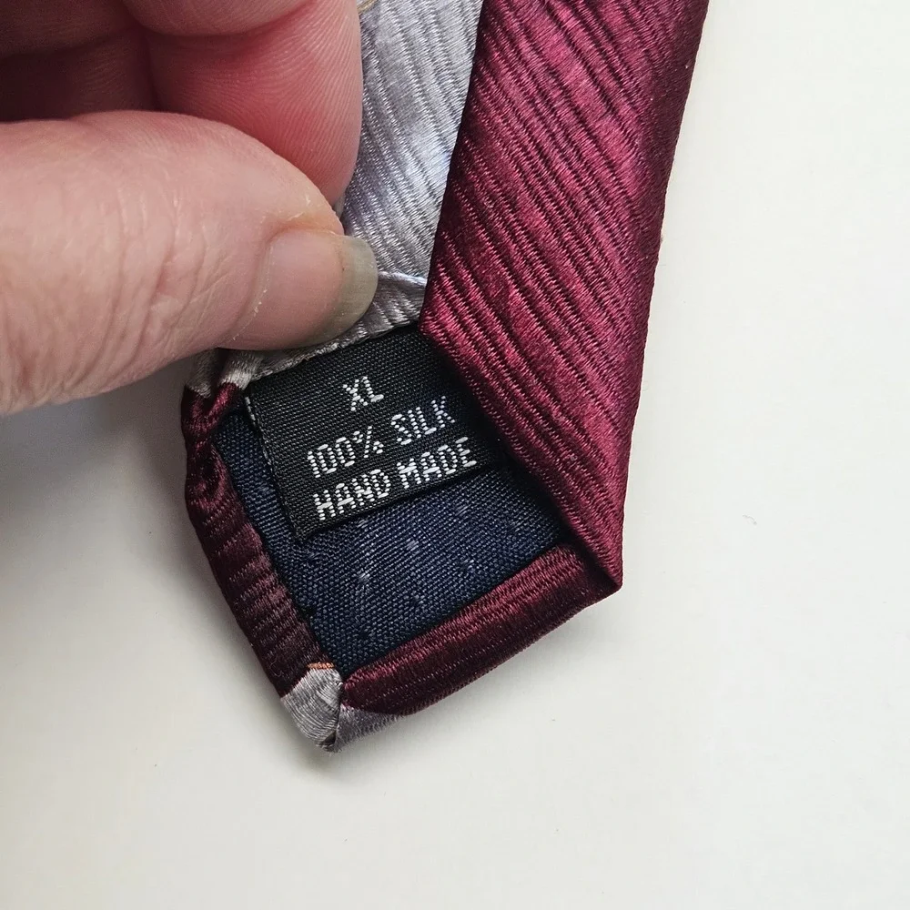 Enrico Capucci Mens Silk Tie‎ Burgundy Silver Geometric Diamond XL Hand Made